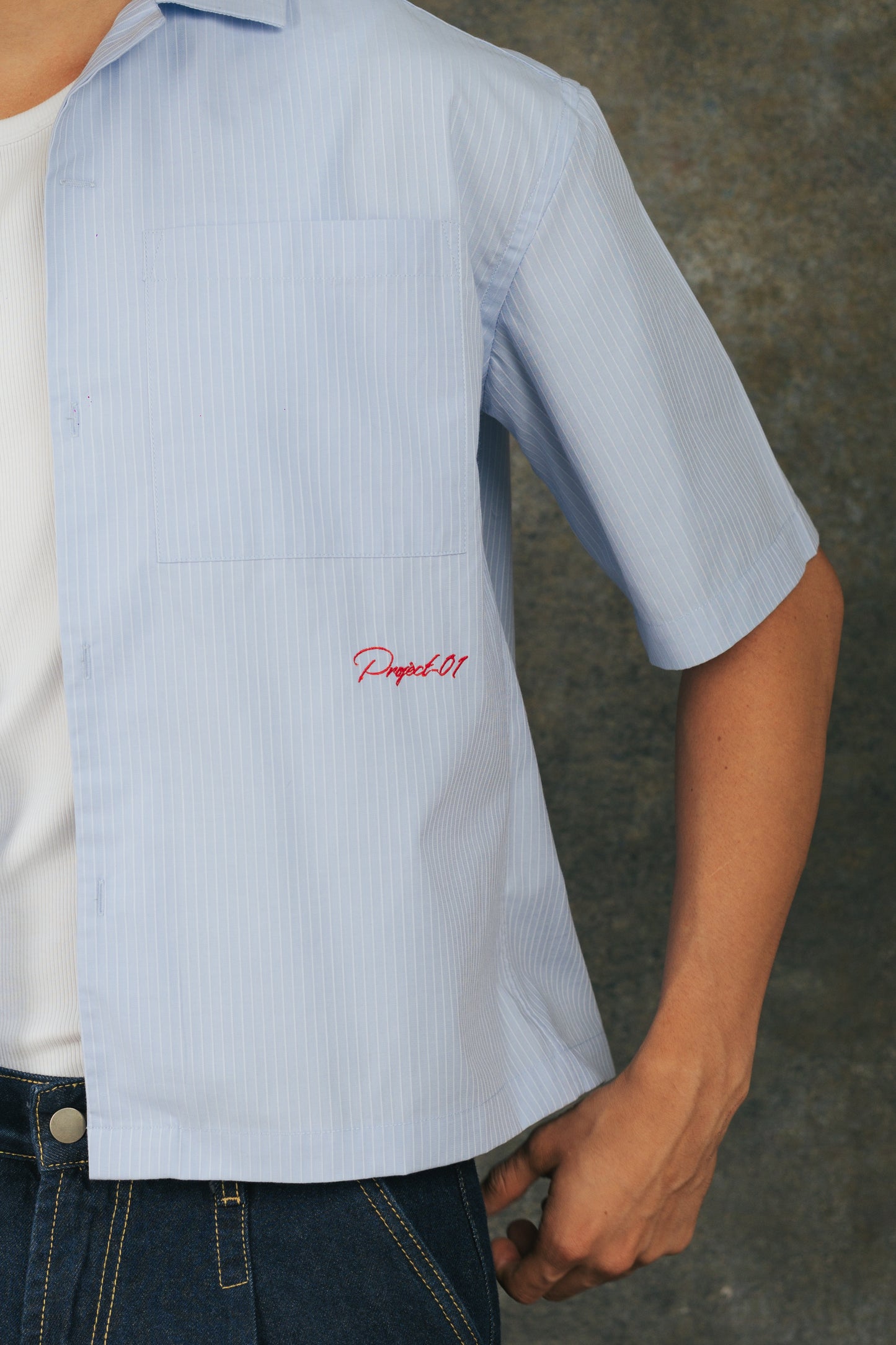 LIGHT BLUE STRIPED BOXY SHIRT
