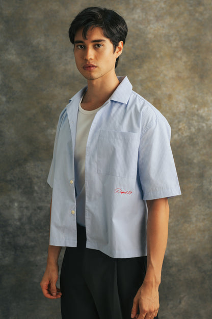 LIGHT BLUE STRIPED BOXY SHIRT