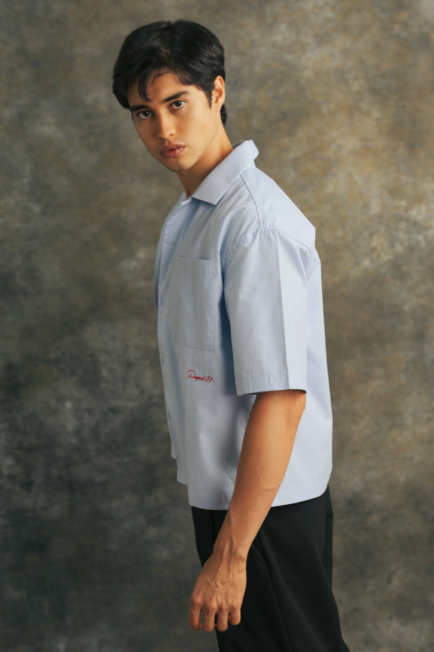 LIGHT BLUE STRIPED BOXY SHIRT