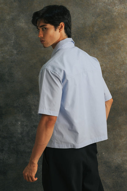 LIGHT BLUE STRIPED BOXY SHIRT